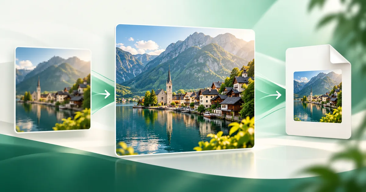 A soft photo becoming a crisp high-quality image and an attached image file